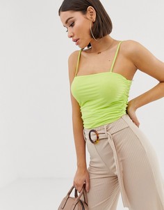 Зеленое боди из сетки со сборками сбоку Missguided-Зеленый