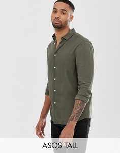 Рубашка классического кроя из вискозы цвета хаки ASOS DESIGN Tall-Зеленый
