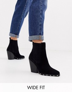 Черные замшевые ботинки в стиле вестерн для широкой стопы ASOS DESIGN-Черный