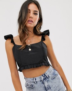 Укороченный топ с оборками на плечах ASOS DESIGN-Черный
