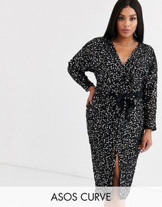 Платье миди с рукавами \летучая мышь\" и пайетками ASOS DESIGN Curve-Черный