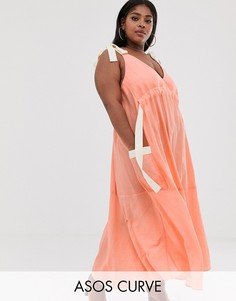 Платье-трапеция макси с затягивающимися шнурками ASOS DESIGN Curve-Оранжевый