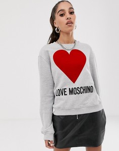 Свитшот с логотипом и изображением сердца из флока Love Moschino-Серый