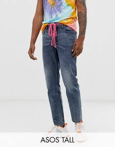 Классические мраморные джинсы с поясом-шнурком ASOS DESIGN Tall-Синий