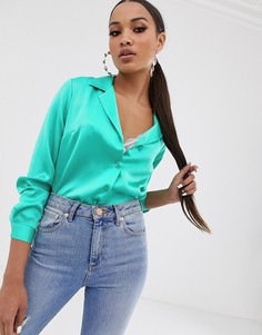 Атласная свободная рубашка с длинными рукавами ASOS DESIGN-Зеленый