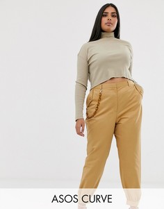 Узкие брюки с цепочкой ASOS DESIGN Curve-Бежевый