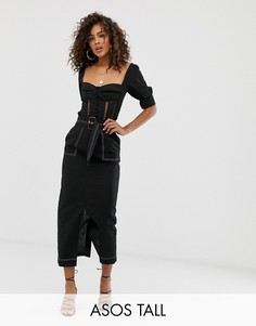 Юбка миди с поясом и карманами ASOS DESIGN Tall-Черный