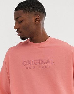 Oversize-футболка из пике с вышивкой ASOS DESIGN-Розовый