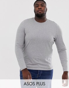 Серый меланжевый лонгслив с круглым вырезом ASOS DESIGN PLUS