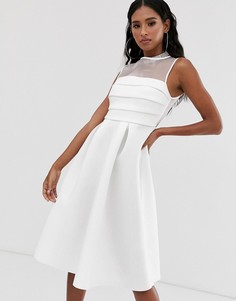 Платье миди для выпускного со вставками из органзы ASOS DESIGN-Белый