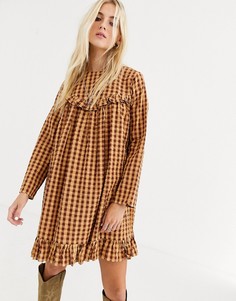 Свободное платье мини в клеточку с оборками ASOS DESIGN-Мульти