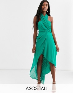 Шифоновое платье миди с запахом ASOS DESIGN Tall-Зеленый