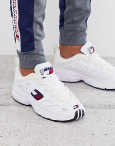 Белые кожаные кроссовки в стиле ретро с логотипом-флагом Tommy Jeans-Белый