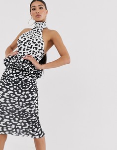 Платье миди с вырезом халтер и принтом ASOS DESIGN-Мульти