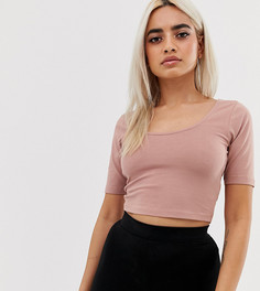 Кроп-топ песочного цвета с овальным вырезом спереди и сзади ASOS DESING Petite-Бежевый