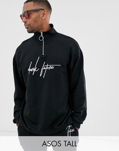 Oversize-свитшот с высоким воротником и логотипом ASOS DESIGN Tall-Черный