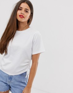 Свободная укороченная футболка со сборками по бокам ASOS DESIGN-Белый