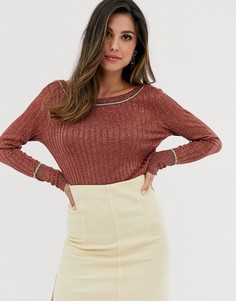 Легкий джемпер с контрастной отделкой Vila-Розовый