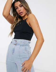 Черный кроп-топ с высоким воротом и тонкими бретельками ASOS DESIGN