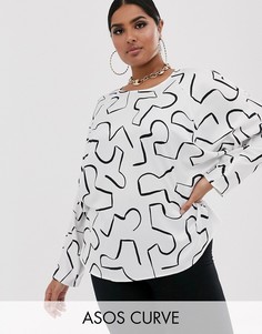 Топ с рукавами \летучая мышь\" и абстрактным принтом ASOS DESIGN Curve-Мульти