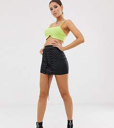 Черная мини-юбка со шнуровкой и покрытием Fashionkilla-Черный