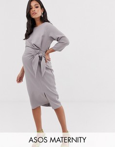 Платье миди с запахом ASOS DESIGN Maternity-Серый