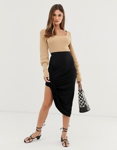 Трикотажная юбка миди ASOS DESIGN-Черный