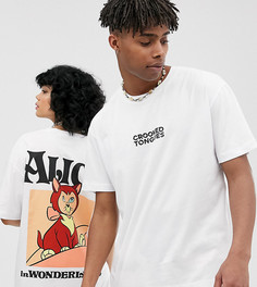 Белая oversize-футболка в стиле унисекс с принтом \Disney Alice In Wonderland\" Crooked Tongues-Белый