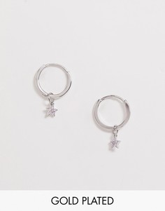 Серебристые серьги-кольца в стиле хагги с подвесками в виде звездочек с опалами Astrid & Miyu-Серебряный