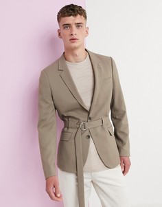 Зауженный блейзер с ремнем ASOS DESIGN-Светло-коричневый