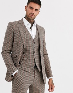 Пиджак скинни в клетку Burton Menswear-Коричневый