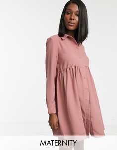Свободное платье-рубашка мини с длинными рукавами ASOS DESIGN Maternity-Розовый