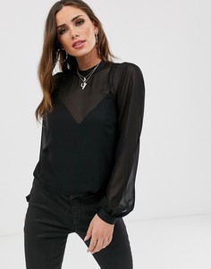 Прозрачное боди с топом на бретельках ASOS DESIGN-Черный