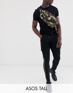 Облегающие джоггеры карго с камуфляжными полосками по бокам ASOS DESIGN Tall-Черный