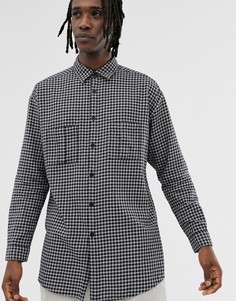 Длинная oversize-рубашка в клетку ASOS DESIGN-Темно-синий