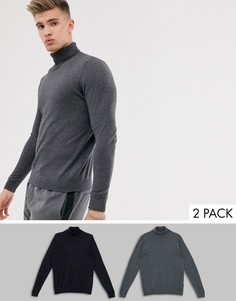 2 хлопковых джемпера-водолазки (черный/темно-серый) ASOS DESIGN-Мульти