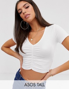 Белая футболка с короткими рукавами и сборками ASOS DESIGN Tall-Белый