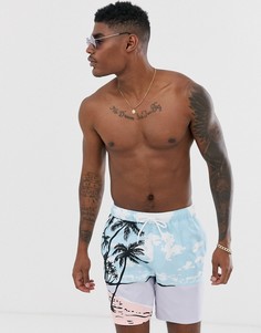 Шорты для плавания средней длины с пляжным принтом ASOS DESIGN-Мульти