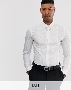 Белая приталенная рубашка с кружевной вставкой Twisted Tailor tall-Белый