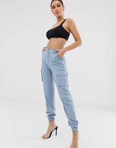 Синие джоггеры в клетку с карманами карго Missguided-Синий