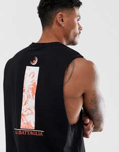 Свободная футболка без рукавов с принтом на спине ASOS DESIGN-Черный