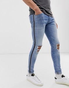 Синие джинсы скинни с рваными коленями и полосками по бокам Jack & Jones Intelligence-Синий