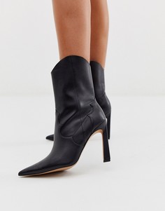 Черные кожаные ботинки на высоком каблуке в стиле вестерн ASOS DESIGN Ebony-Черный