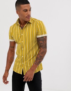 Облегающая рубашка в полоску горчичного цвета ASOS DESIGN-Желтый