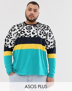 Трикотажная футболка колор блок со звериным принтом ASOS DESIGN Plus-Зеленый
