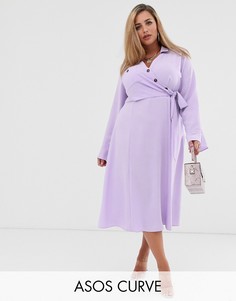 Платье-рубашка миди на пуговицах с запахом ASOS DESIGN Curve-Фиолетовый
