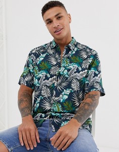 Рубашка с лиственным принтом и воротником в виде лацканов Burton Menswear-Синий