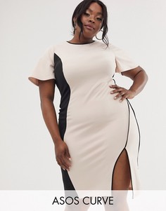 Платье миди со вставками ASOS DESIGN Curve illusion-Бежевый