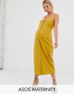 Джинсовое платье миди горчичного цвета на пуговицах ASOS DESIGN Maternity-Оранжевый