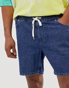 Темно-синие джинсовые шорты свободного кроя со шнурком на талии ASOS DESIGN-Синий